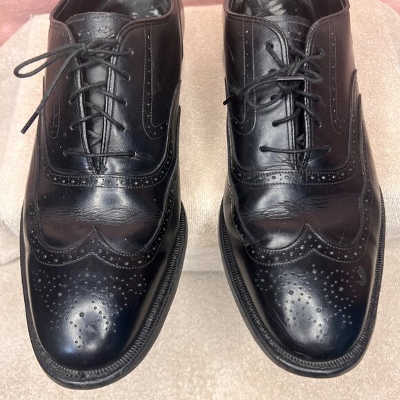 Johnson & Murphy Men Black Leather Oxford Wingtip Dress Shoes Size 10 D USA Made - Picture 4 of 16